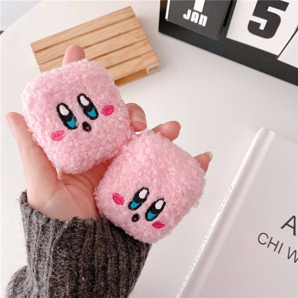 Vỏ bảo vệ hộp sạc tai nghe Airpods hình hoạt hình anime Kirby bằng lông nhung dễ thương