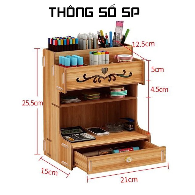 [FREESHIP] Tủ Kệ gỗ B13 đựng bút văn phòng phẩm có ngăn kéo B13 để bàn - Kệ Văn phòng phẩm Khalik