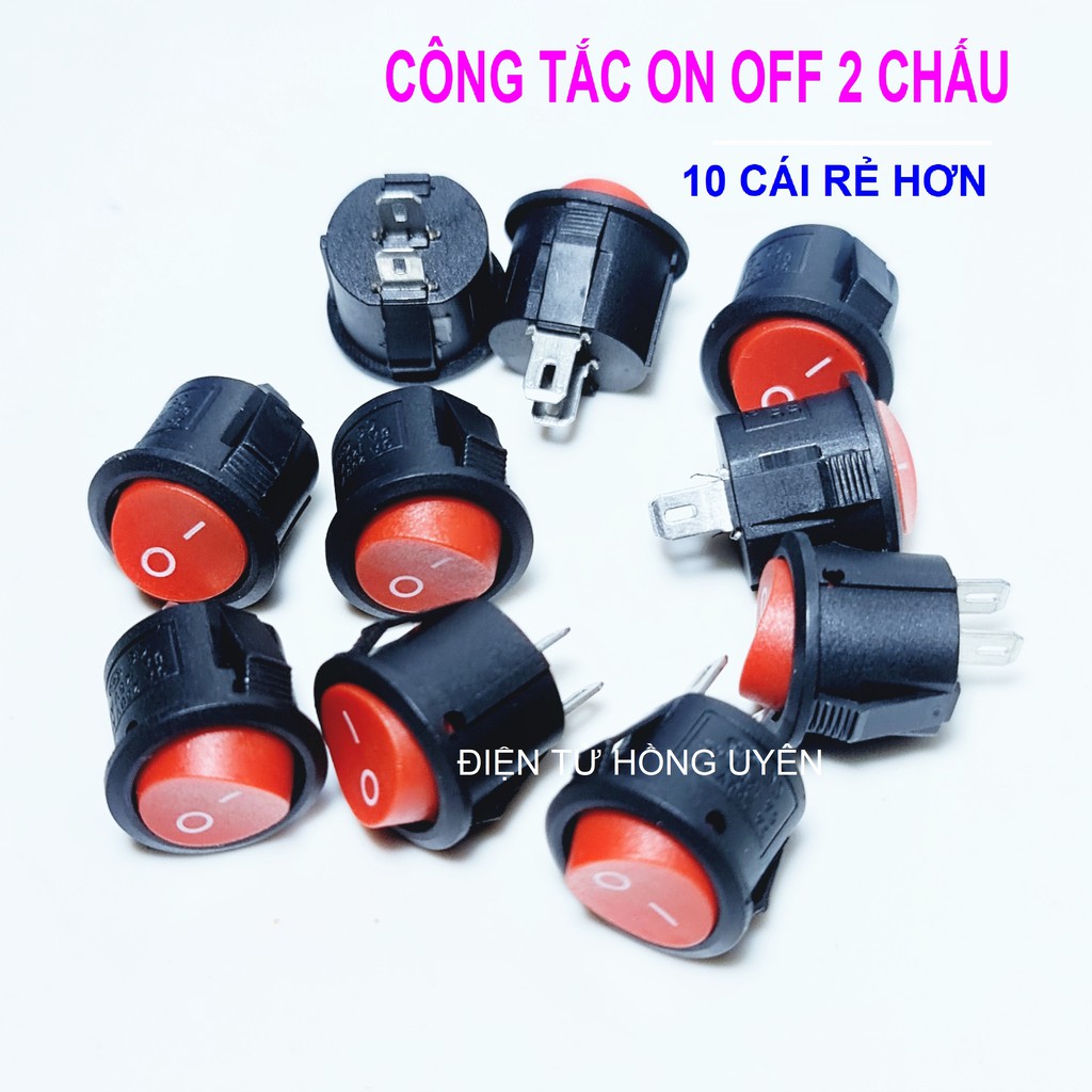 10 Công tắc nguồn bập bênh tròn. Công tắc điện on off bập bênh 2 chân 2 nấc loại nhỏ 3A 250v - 6A 125v 14.5mm - 16mm