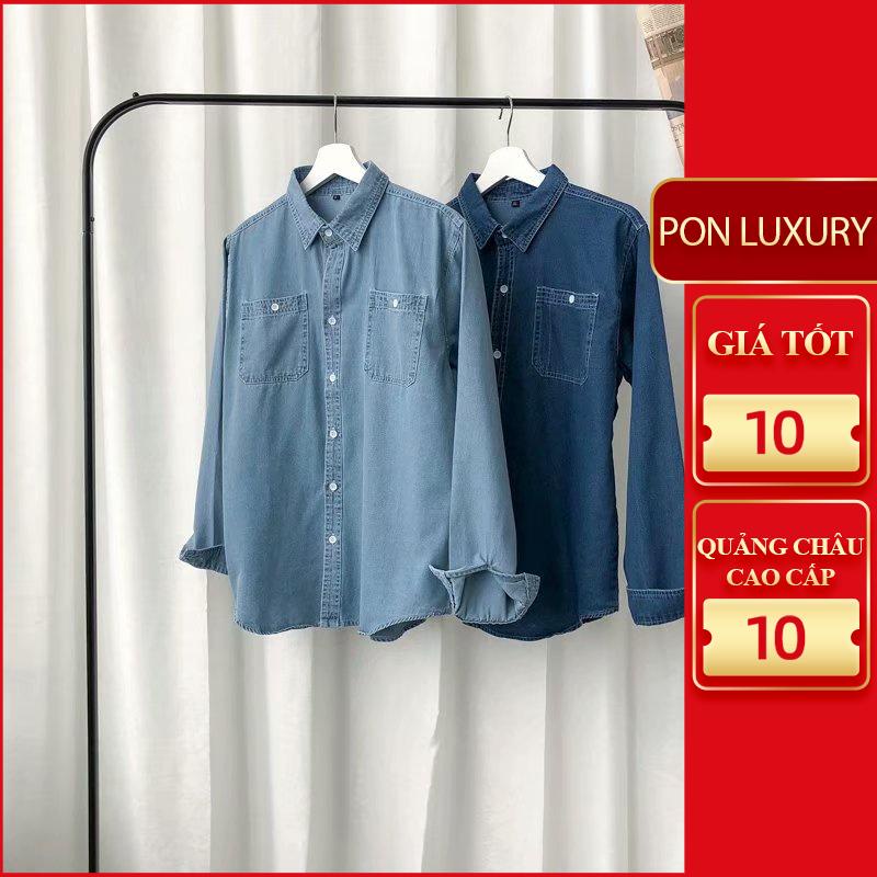 Áo sơ mi jean nam nữ rộng màu xanh nhạt phong cách Hàn Quốc c01 Pon.mens 2021
