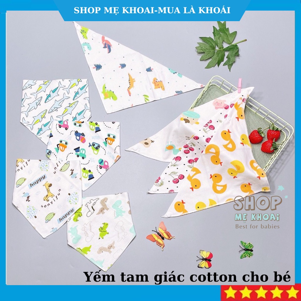 Yếm cotton tam giác cho bé, Khăn yếm tam giác cho bé 2 lớp cotton  và có cúc bấm cao cấp