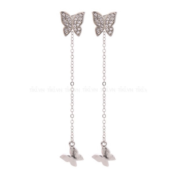 Bông Tai Mạ Bạc Bướm Đôi Form Dài ShopBeecow