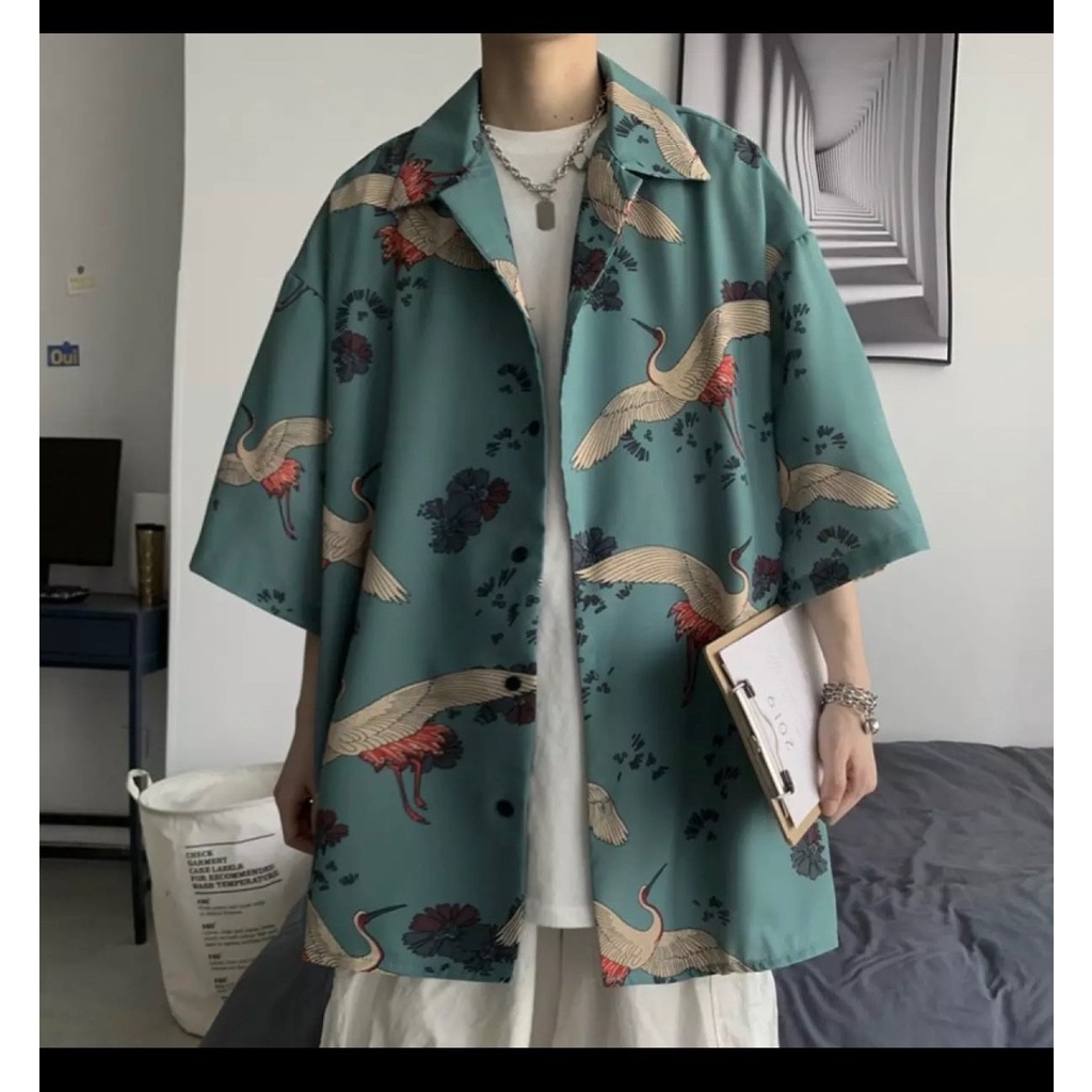 Áo Sơ Mi Tay Lỡ Nam Nữ Form Rộng Unisex Họa Tiêt Đẹp Chất Liệu Lụa Mịn Mát