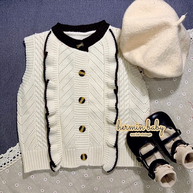 (Sẵn size 90 -140) Áo gile bé gái chất len dệt sợi cao cấp phong cách Hàn Quốc siêu dễ thương - ẢNH THẬT