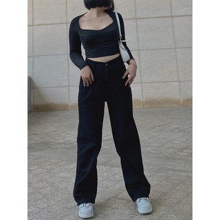 (SEPTEMBER - 1101) QUẦN JEAN ĐEN ỐNG RỘNG