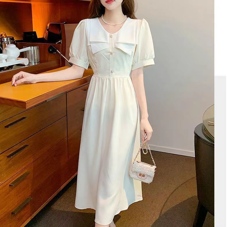 Đầm Midi Chữ A Mùa Hè Phong Cách Retro Kiểu Pháp Thanh Lịch Hàng Mới