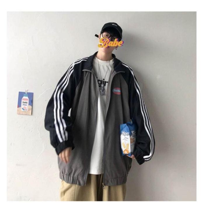 Áo Khoác Bóng Chày 3 Sọc Cổ Đứng có Khóa Kéo Thời Trang Hàn Quốc Cho Nam Nữ