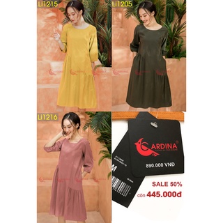 Đầm linen tay lỡ cổ tròn nhúng eo Cardina Mã Li12