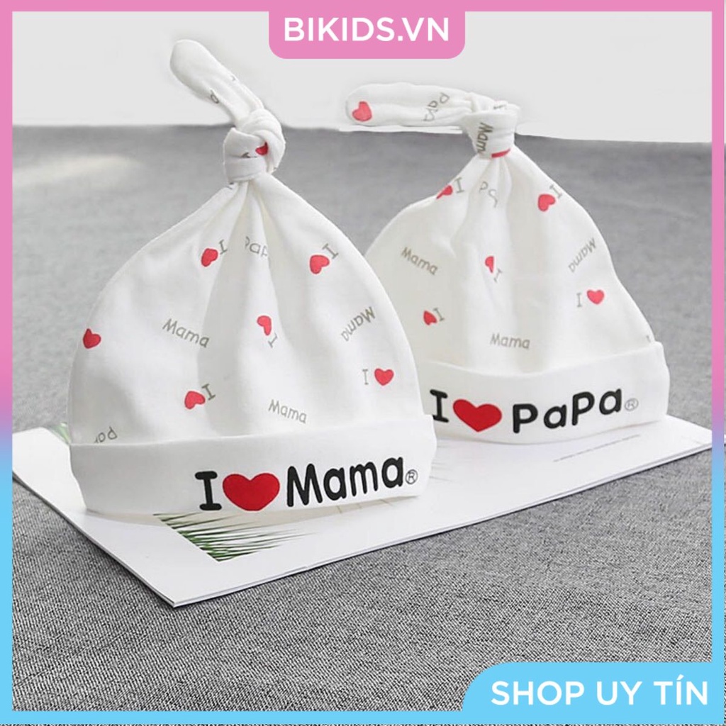 Set 2c Mũ ss thắt nút I love Papa Mama