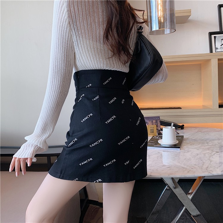 Chân váy eo cao in họa tiết chữ kiểu Hàn Quốc sành điệu cho nữ | BigBuy360 - bigbuy360.vn