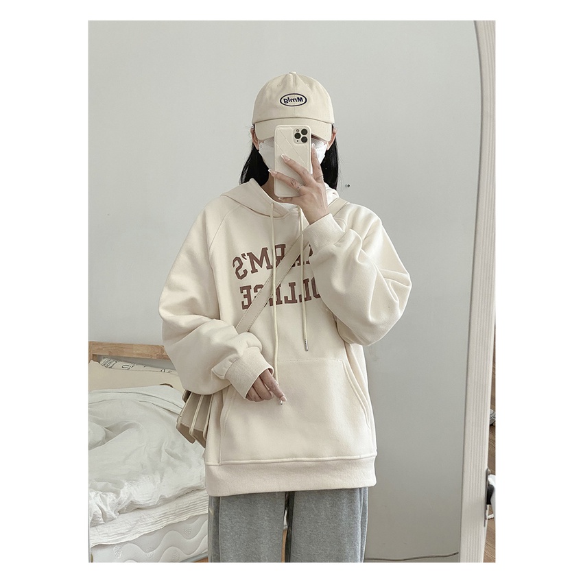 Áo Hoodie Mỏng Tay Dài Dáng Rộng In Chữ Màu Hồng Thời Trang Hàn Quốc Mới