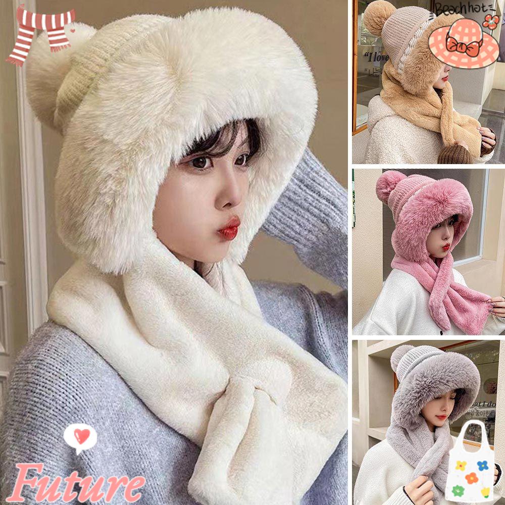 Nón Len Kèm Khăn Choàng Cổ 2 Trong 1 Thời Trang Mùa Đông Ấm Áp Cho Nữ