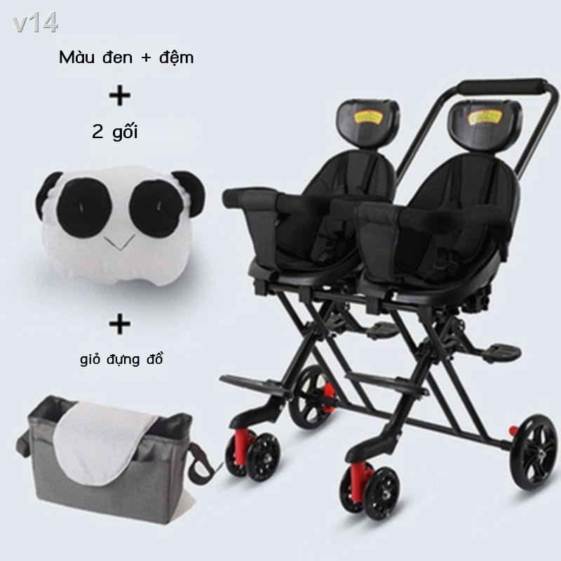 Đi bộ trẻ em tạo tác xe đẩy đôi có thể nằm xuống và ngồi gấp nhẹ với bé
