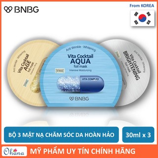 Combo Mix 3 Mặt Nạ Cao Câp BNBG Vita Cocktail Foil Mask 30mlx3 (Aqa, Age, Brightening)