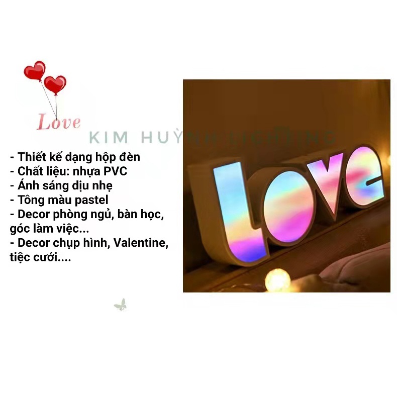 Đèn Led chữ LOVE 3D tông màu pastel trang trí Decor nguồn Pin+USB 2 trong 1