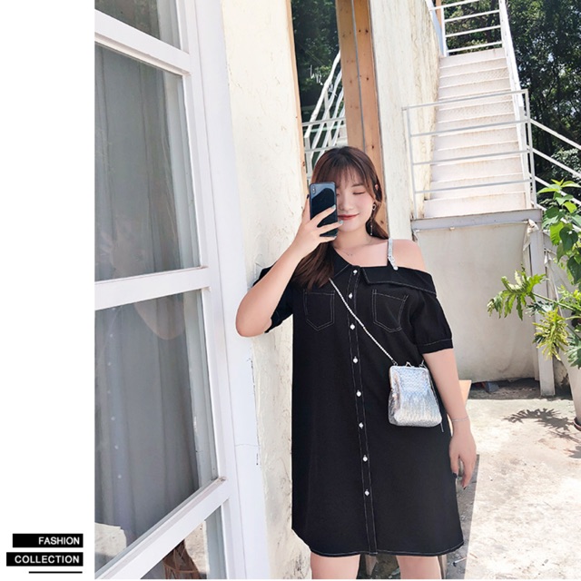 Đầm suông lệch vai kim sa big size 65-100kg