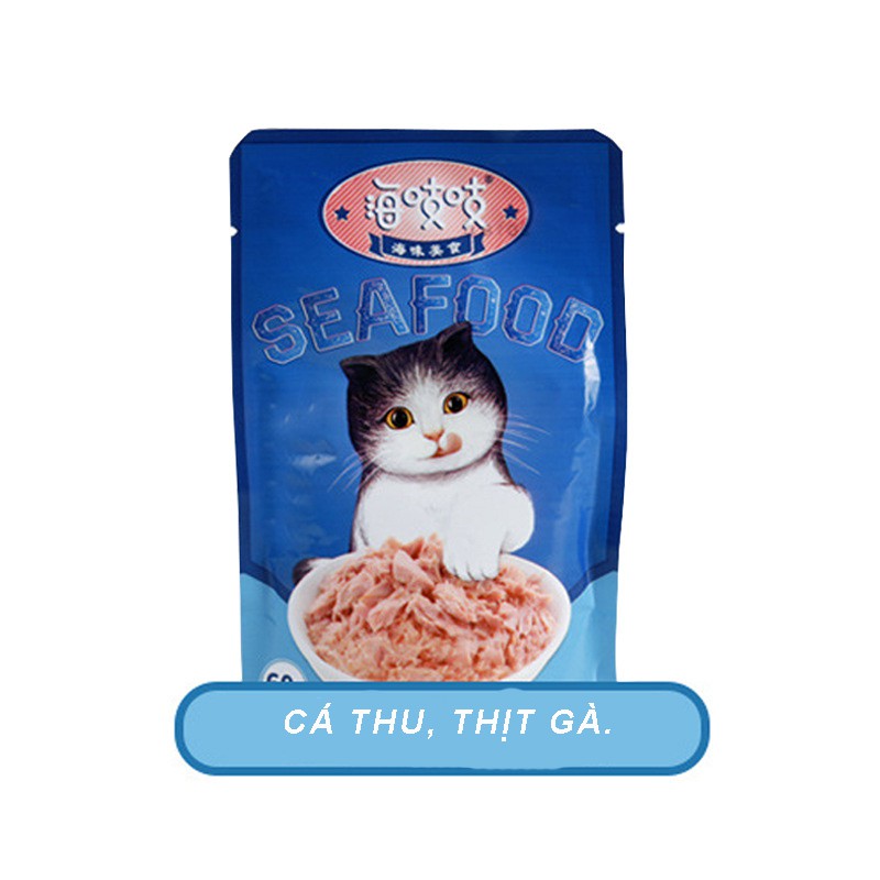 Súp thưởng cho mèo , pate mèo SEAFOOD 4 vị thơm ngon , bổ dưỡng dành cho thú cưng- 60g csp40
