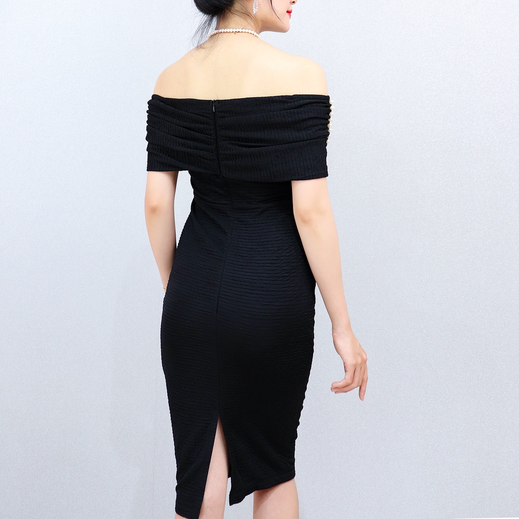 Váy Dự Tiệc Sang Trọng Ôm Body trễ vai AMYRA trẻ trung thun xốp xẻ tà đính ngọc sexy DA179