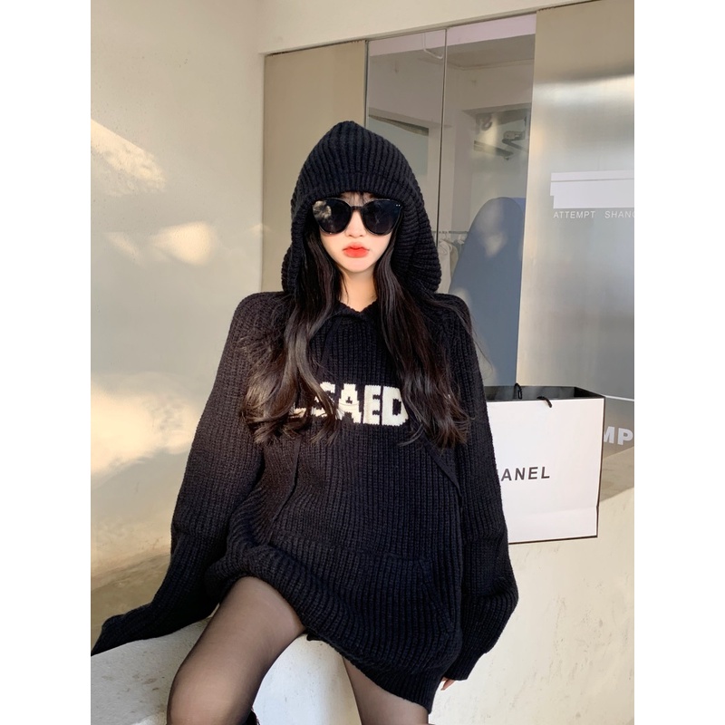 Áo hoodie len dáng rộng phong cách Hàn Quốc trẻ trung thời trang