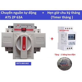 Combo ATS 2P 63A + Timer tháng ( hẹn giờ chu kỳ tháng ) - Đấu dây và cài đặt sẵn -TBĐ -Thiết bị điện giá tốt