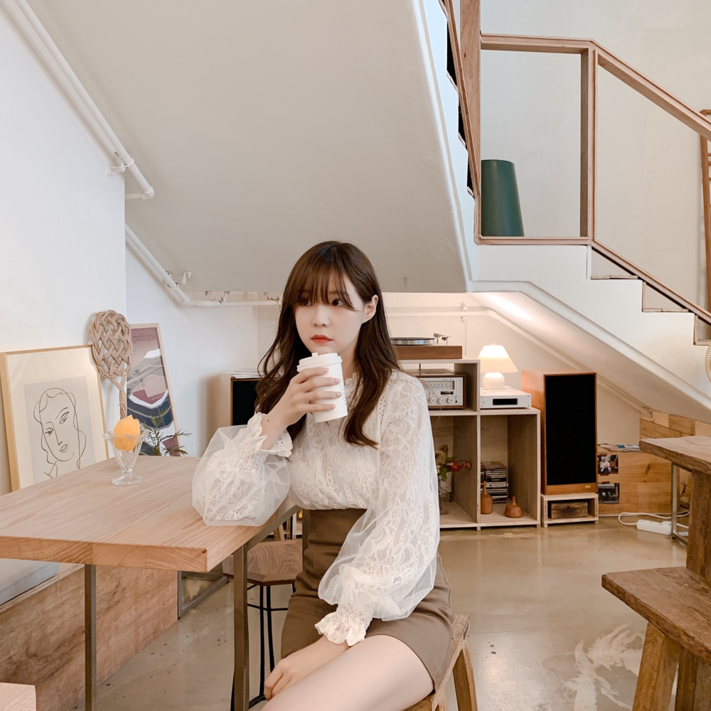 Áo sơ mi SUXI tay dài phối ren phong cách Hàn Quốc