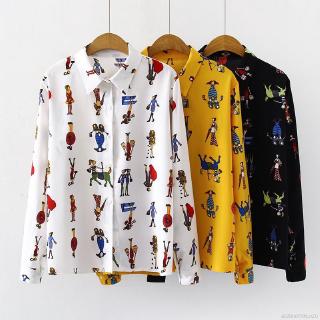 Áo sơ mi tay dài họa tiết hoạt hình vintage cho nữ