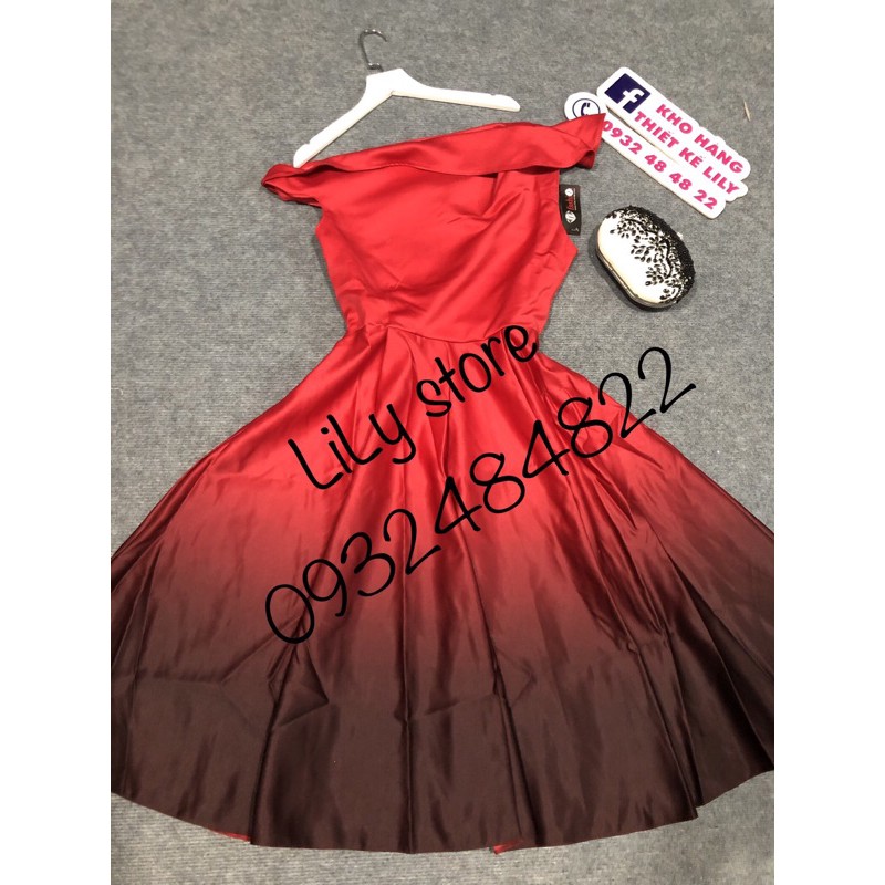 ảnh và video thật 1000% Đầm xoè lệch vai phối màu ombre