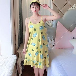 Váy ngủ 2 dây đầm ngủ thun mềm mịn, thoáng mát mặc ở nhà đuôi xếp li 