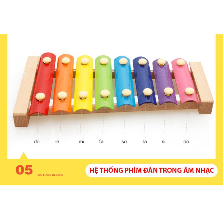 Đồ chơi giáo dục Nhạc cụ Đàn Gỗ 8 Phím giúp bé học màu sắc, kích thích thính giác phát triển - Đồ chơi gỗ thông minh