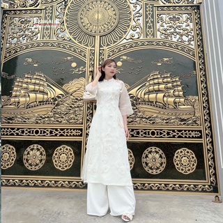 Áo Dài Cách Tân Nữ Tay Ngắn Thủ Công Cao Cấp AD19