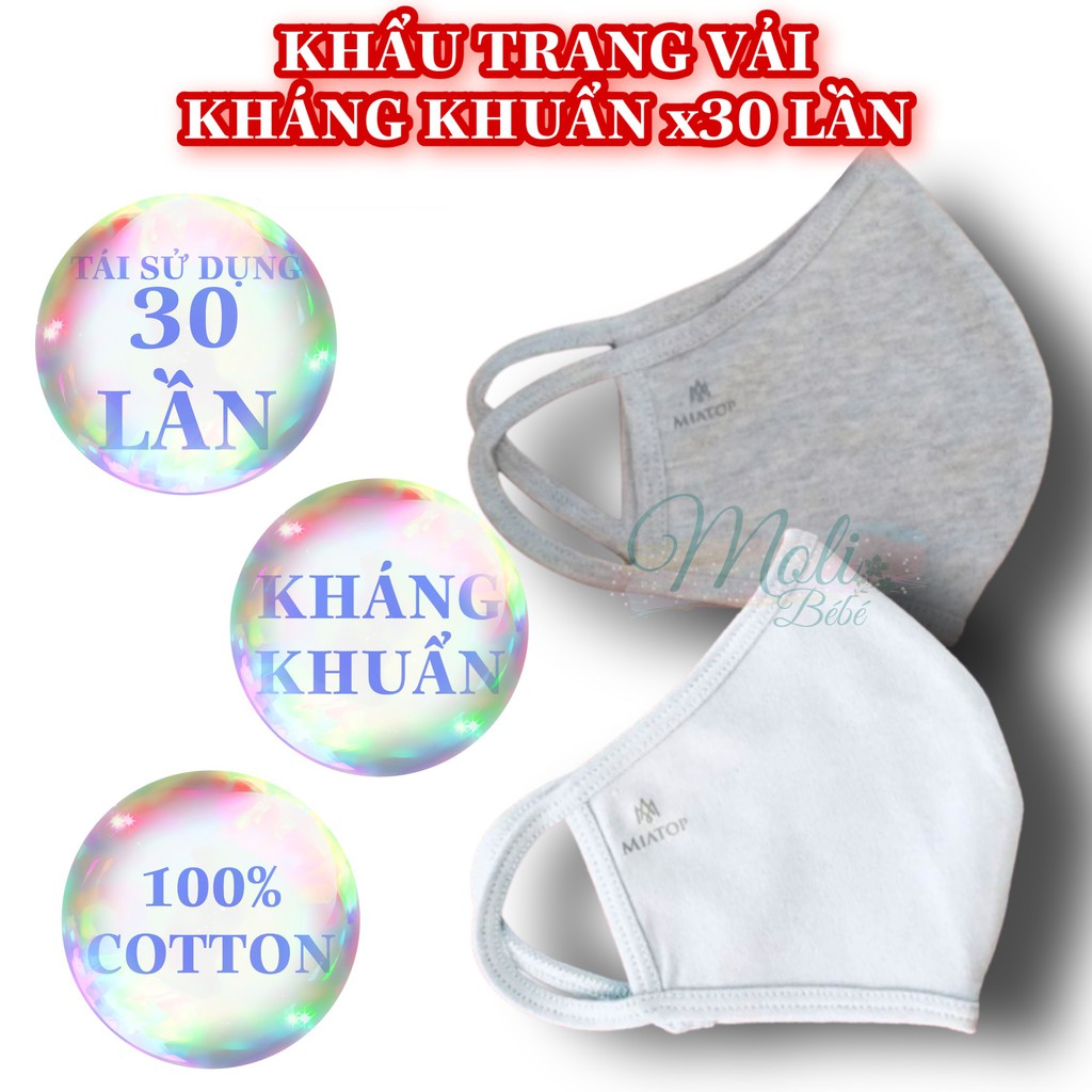 Set 5 cái Khẩu trang vải kháng khuẩn x30 lần - 100% cotton cho bé và người lớn