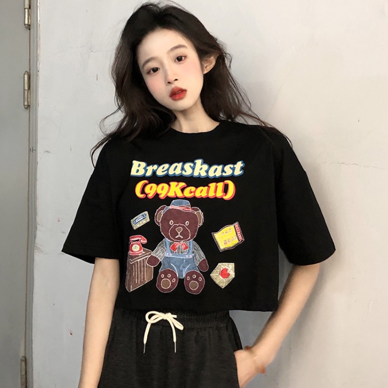 NRVP Áo Thun Nữ Ngắn Tay In Chữ Phong Cách Hàn Quốc