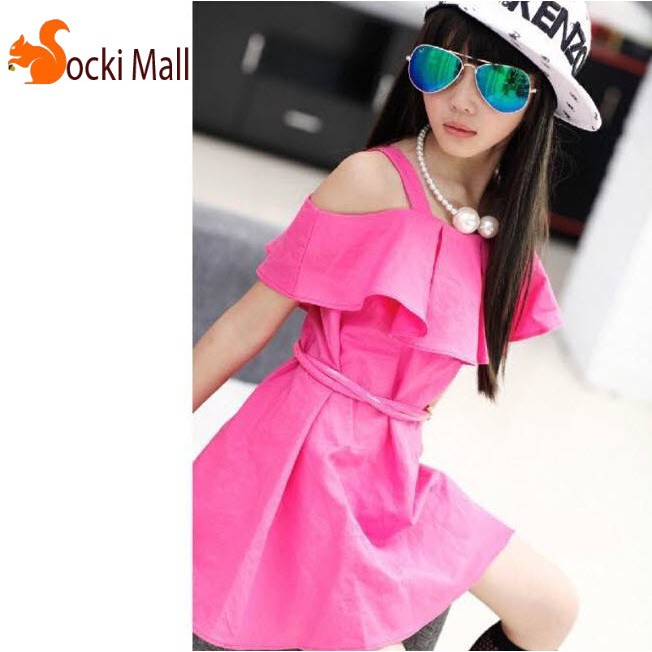 Váy đầm cho bé gái, kiểu lệch vai duyên dáng, chất thun cotton (không kèm dây eo)