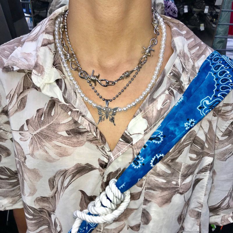 vòng cổ Inox Mặt Hình Bướm Phong Cách Punk Rock Unisex