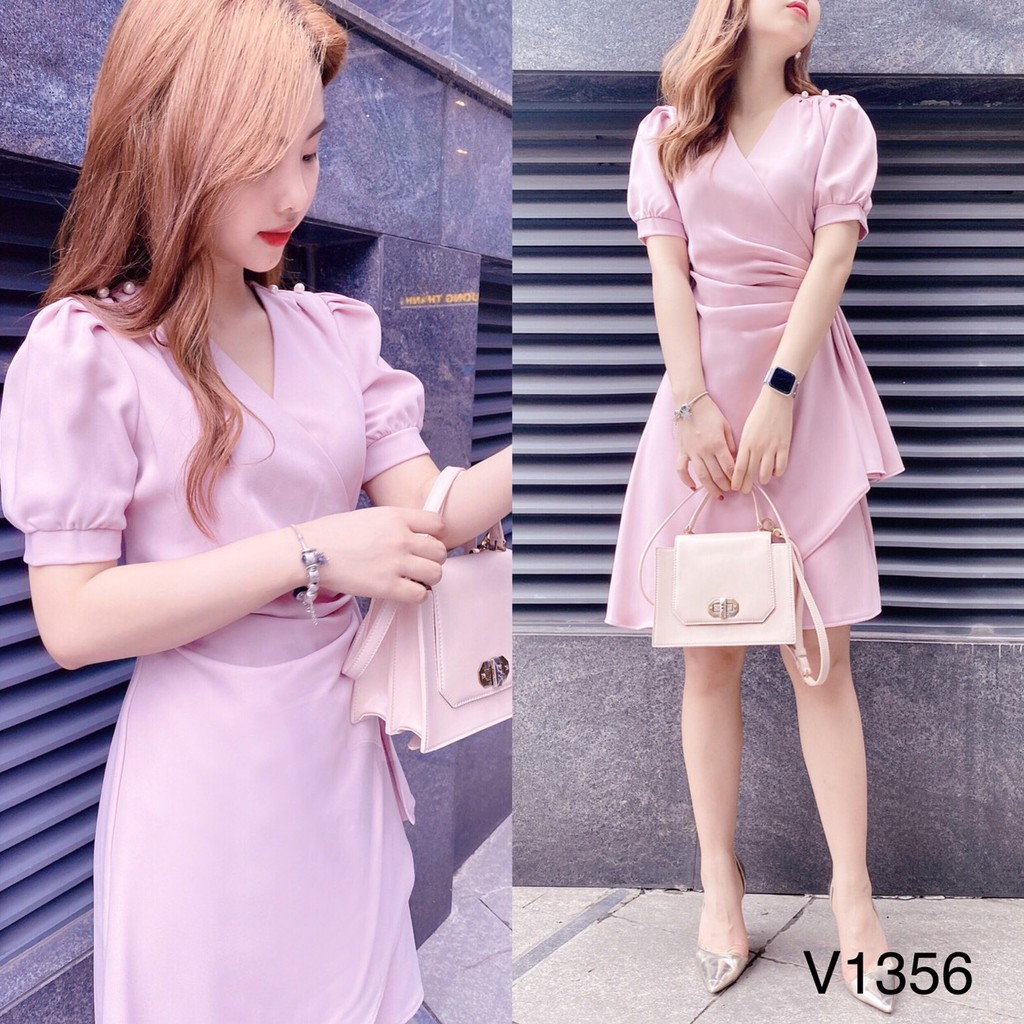 Váy hồng vạt eo V1356 - QUEEN SHOP DOLCE VIVA COLLECTION ( ảnh trải sàn do chính tay chị chủ tự chụp)