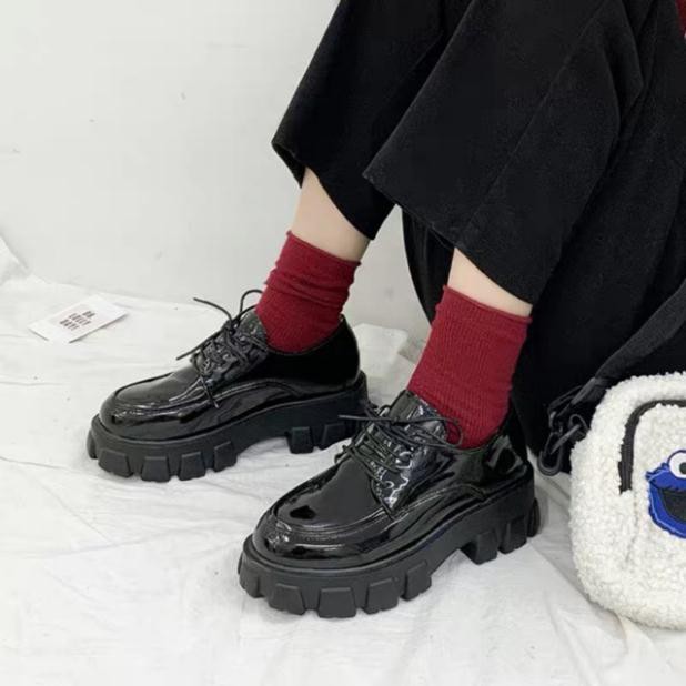 [order 15 ngày ) Giày oxford nữ phong cách Anh buộc dây có gót đế kẻ đỏ | BigBuy360 - bigbuy360.vn