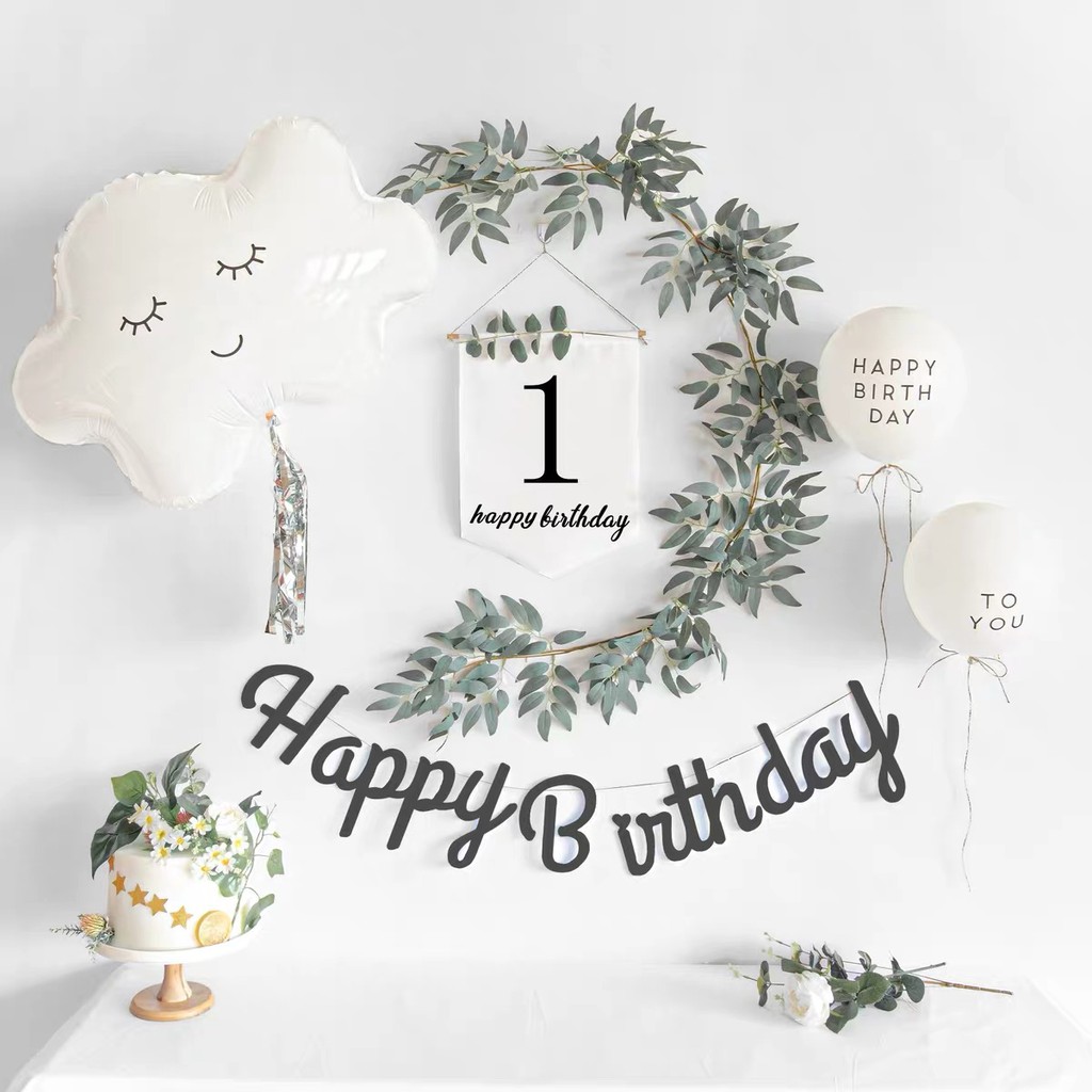 Dây Cờ Happy Birthday In Số Tuổi Tặng Kèm Lá Táo Phong Cách Hàn Quốc Chất Liệu Vải Canvas