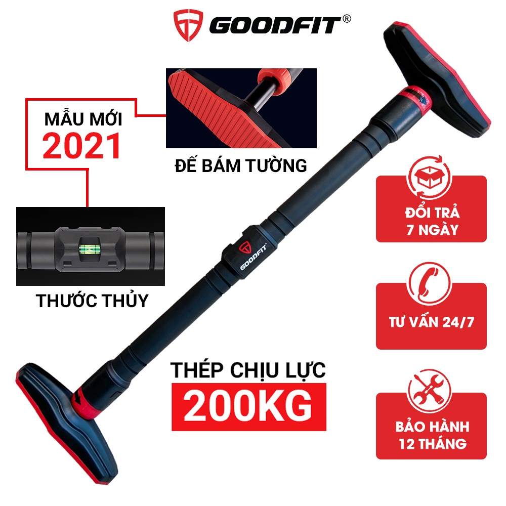 Thanh xà đơn gắn cửa,  xà đơn treo tường GoodFit chịu lực 200kg, chốt khóa an toàn chông trượt tập luyện tại nhà GF201PU