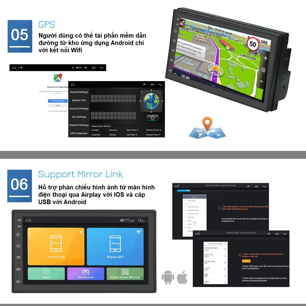 (Hỗ trợ tiếng Việt) Màn hình ô tô 7 inch chạy Android 9.1 có tiếng Việt tích hợp phần mềm chỉ đường