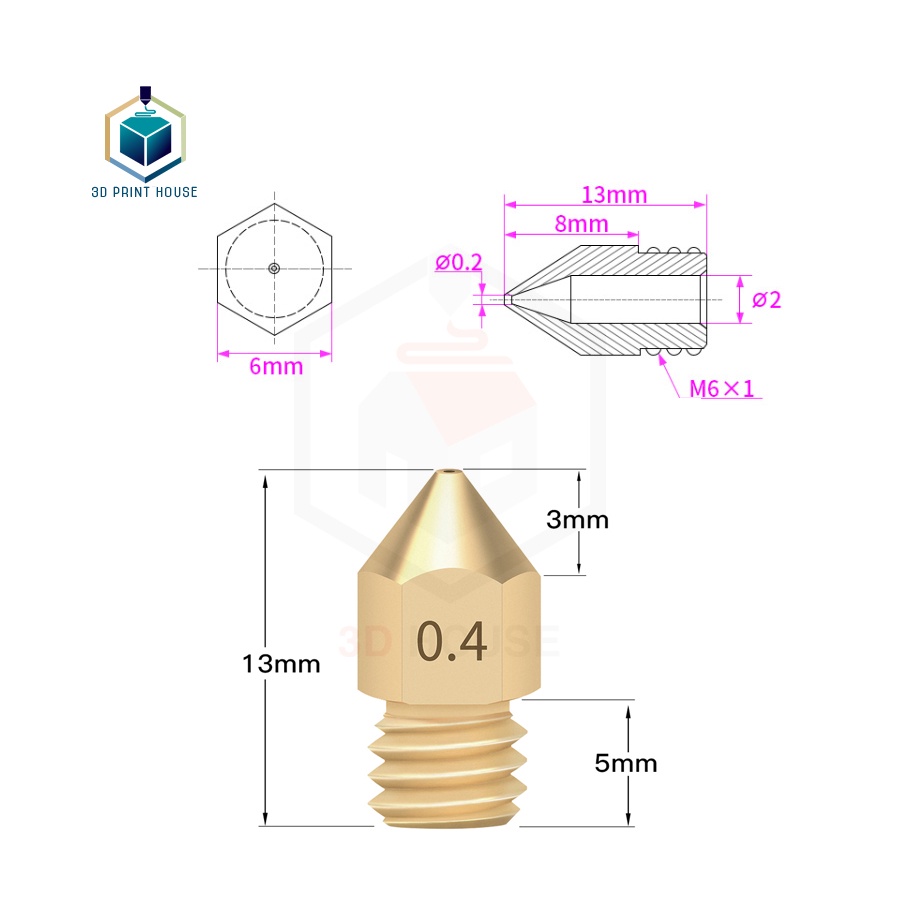 Đầu In Nozzle MK8 0.2 - 1.0mm cho Máy in 3D