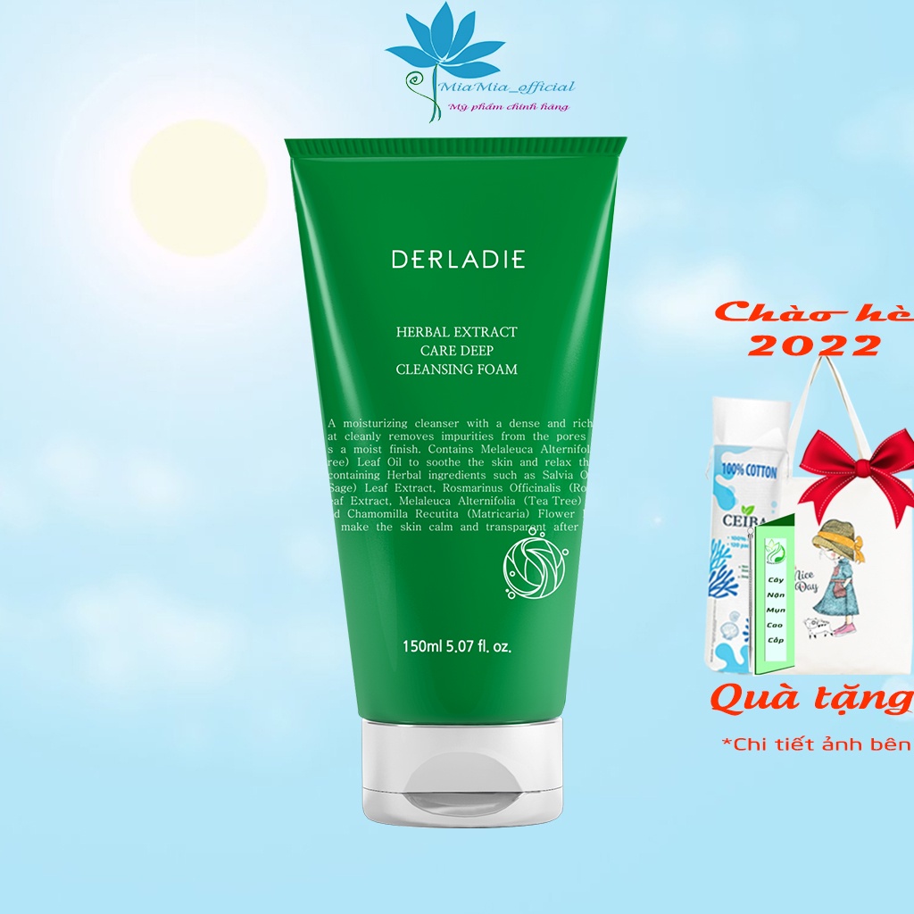 Sữa Rửa Mặt Tràm Trà Derladie Herbal Extract Care Deep Cleansing Foam 150ml Sạch Mịn Ngừa Giảm Mụn Hiệu Quả [CHÍNH HÃNG]