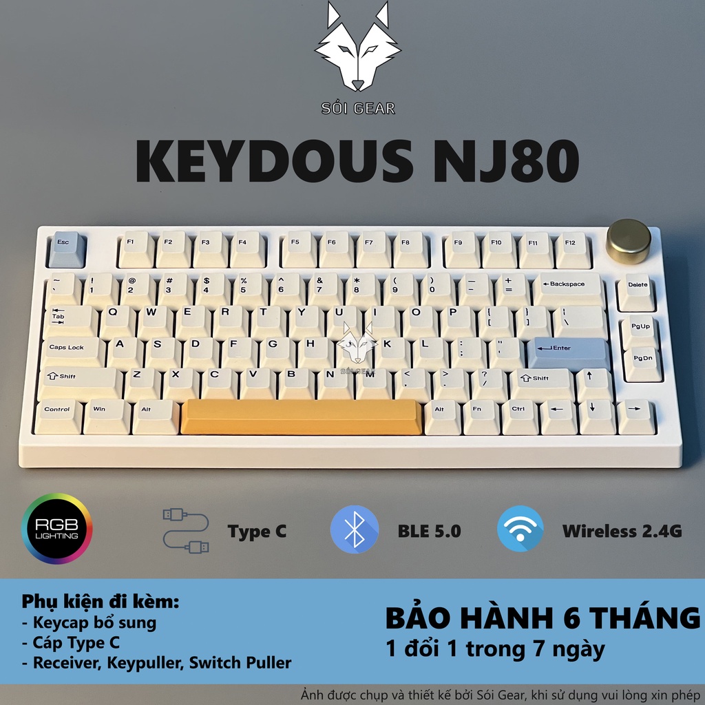 Bàn phím cơ không dây Keydous NJ80 - AP Version - HOTSWAP Led RGB | Type C | Bluetooth 5.0 | Wireless 2.4G
