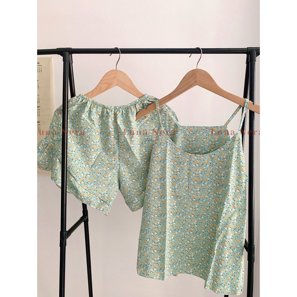 [TẶNG GƯƠNG CẦM TAY] Set đồ ngủ 2 dây hoa nhí hiện đại quần viền bèo | Ảnh thật 100% ♡ | BigBuy360 - bigbuy360.vn