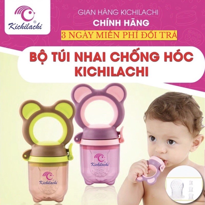 Túi nhai ăn dặm chóng hóc kichilachi Nhật Bản, tặng kèm 3 núm nhai