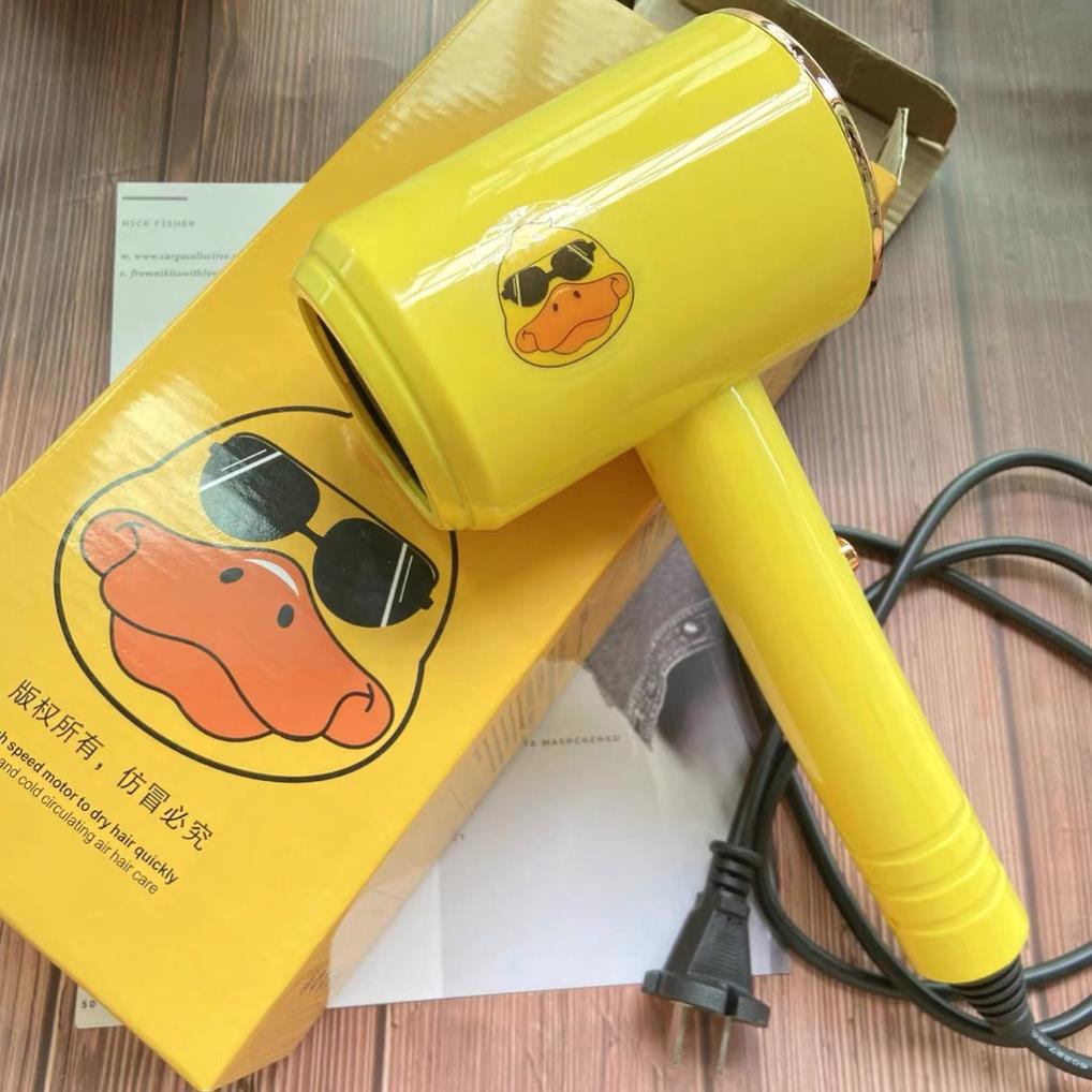 Máy sấy tóc tạo kiểu hình con vịt vàng công suất 1200W siêu dễ thương nóng lạnh 3 tốc độ gió tặng kèm mỏ sấy