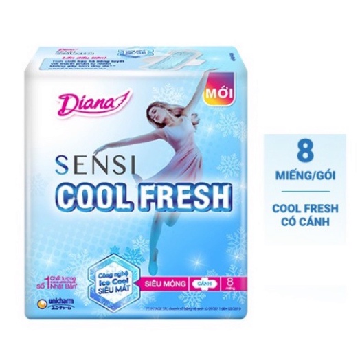 Băng vệ sinh Diana SenSi Cool Fresh siêu mỏng cánh gói 8 miếng