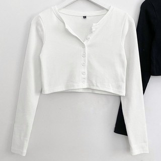 💗 Áo Croptop Tay Dài Cúc Ngực - Áo phông basic 💗
