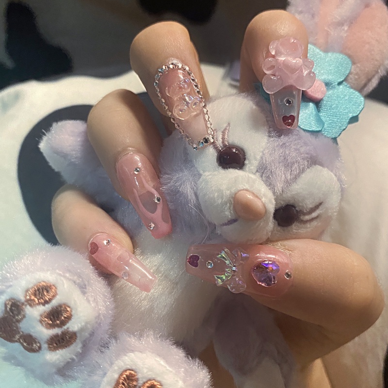 Set 24 móng tay giả YADORNOS màu hồng xinh xắn dễ thương cho nữ