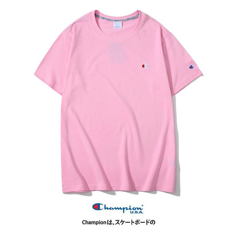 Áo Thun Cotton Tay Ngắn Thêu Chữ Champion Đơn Giản Thời Trang Cho Nam Nữ