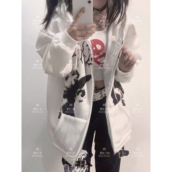 Áo khoác len tay dài trùm đầu cardigan có túi rời mặc với phong cách punk, gothic, thể thao, streetstyle | BigBuy360 - bigbuy360.vn